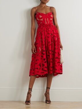 Self-Portrait Bow Embroidered Cotton Midi-Dress NWT $650 size 4